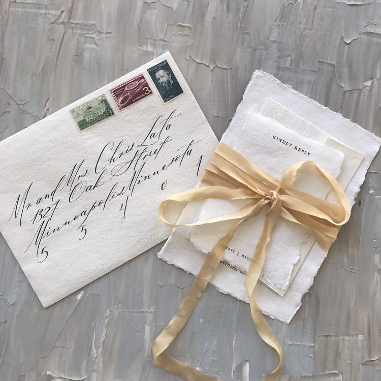 Handmade Paper Envelopes with Calligraphy and Vintage Stamps by The Keen Bee