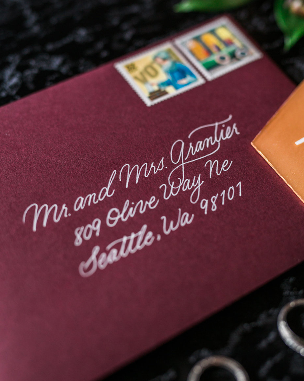 Modern Orange and Burgundy Acrylic Wedding Invitations by Ink and Sable