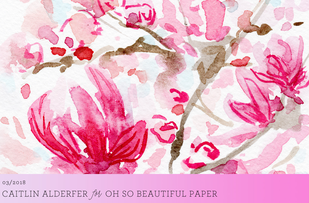 Pink Watercolor Magnolia Wallpaper / Caitlin Alderfer for Oh So Beautiful Paper