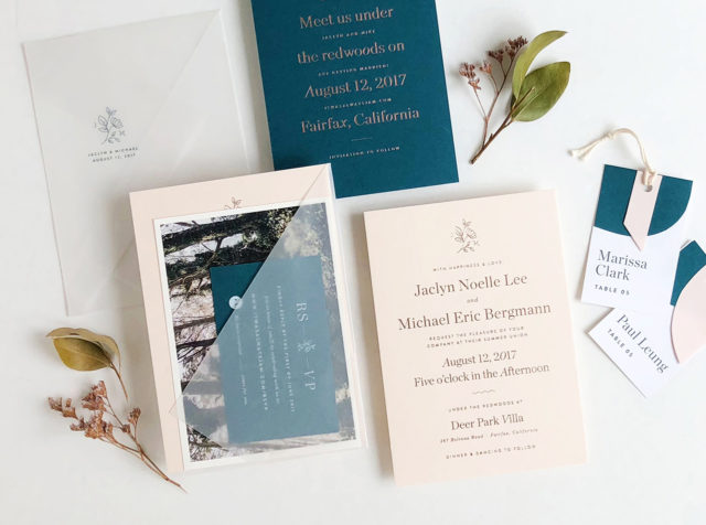 Understated Blush and Teal Wedding Invitations