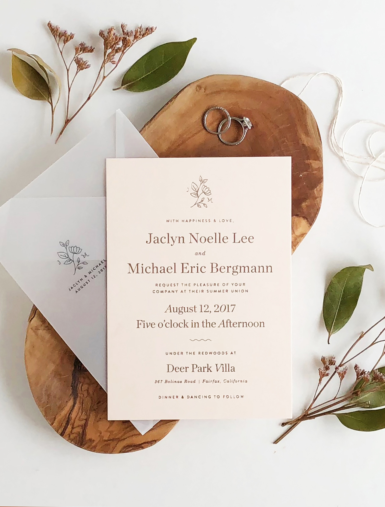 Understated Teal and Blush Wedding Invitations by Design by Jaclyn