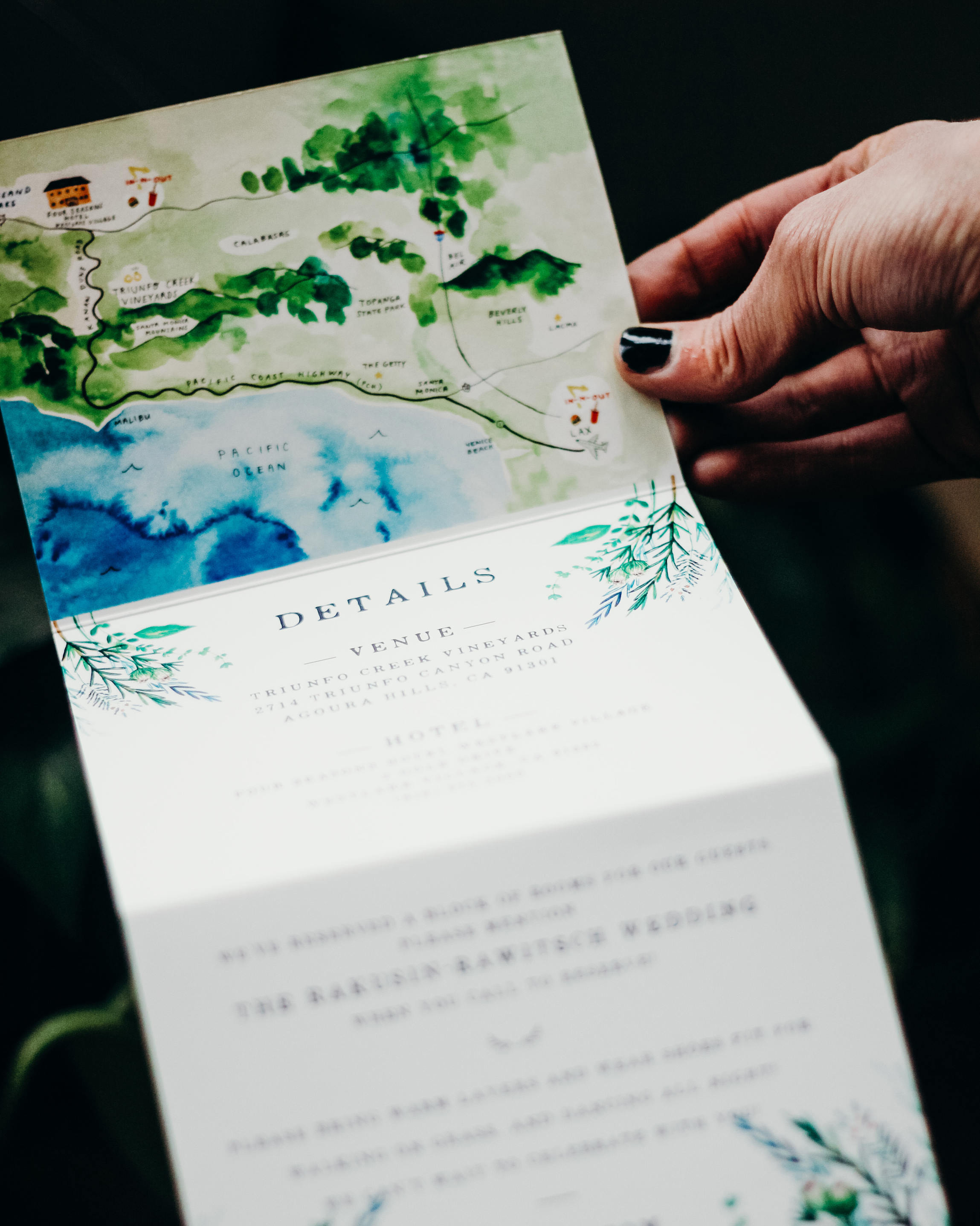 Illustrated Fold-Out Watercolor Wedding Invitations by Wide Eyes Paper Co.