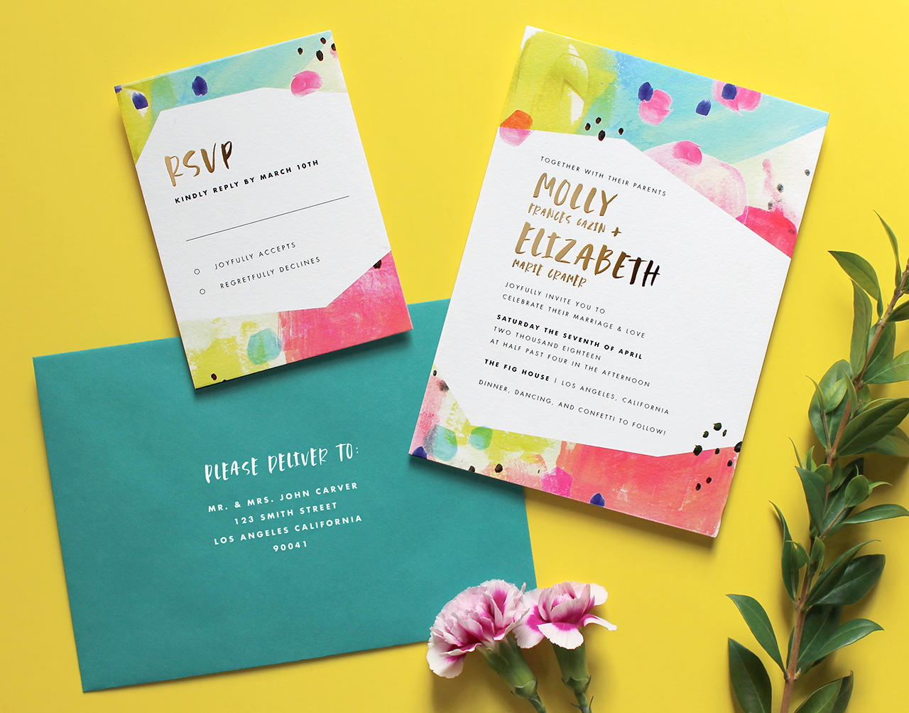 Bright and Colorful Modern Wedding Invitations by Fine Day Press
