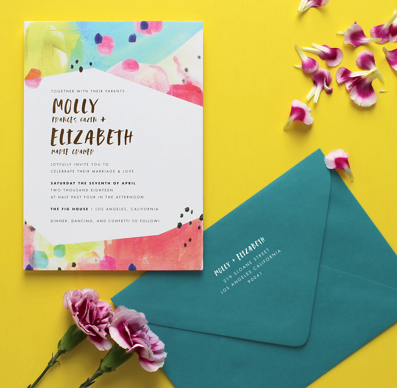 Bright and Colorful Modern Wedding Invitations by Fine Day Press
