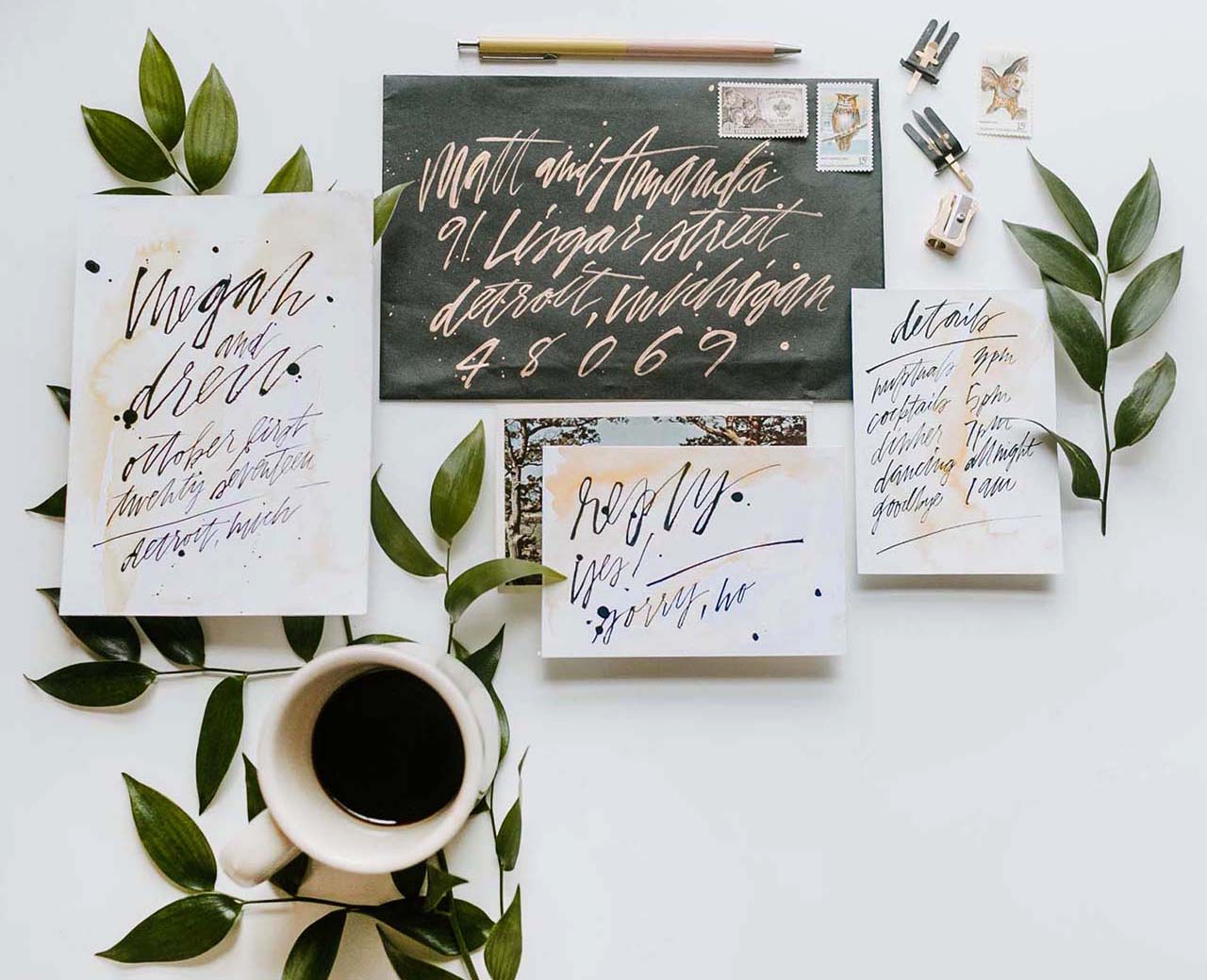 Modern Hand-Painted Sumi Ink Invitations by Hazel and Dolly