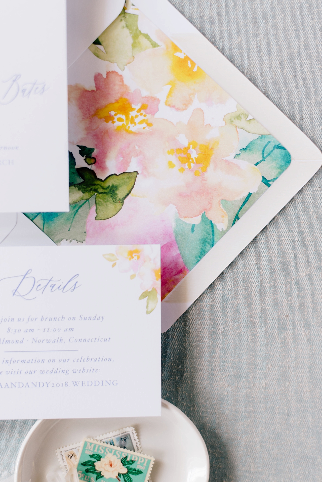 Colorful Watercolor Crest Wedding Invitations by Roseville Designs