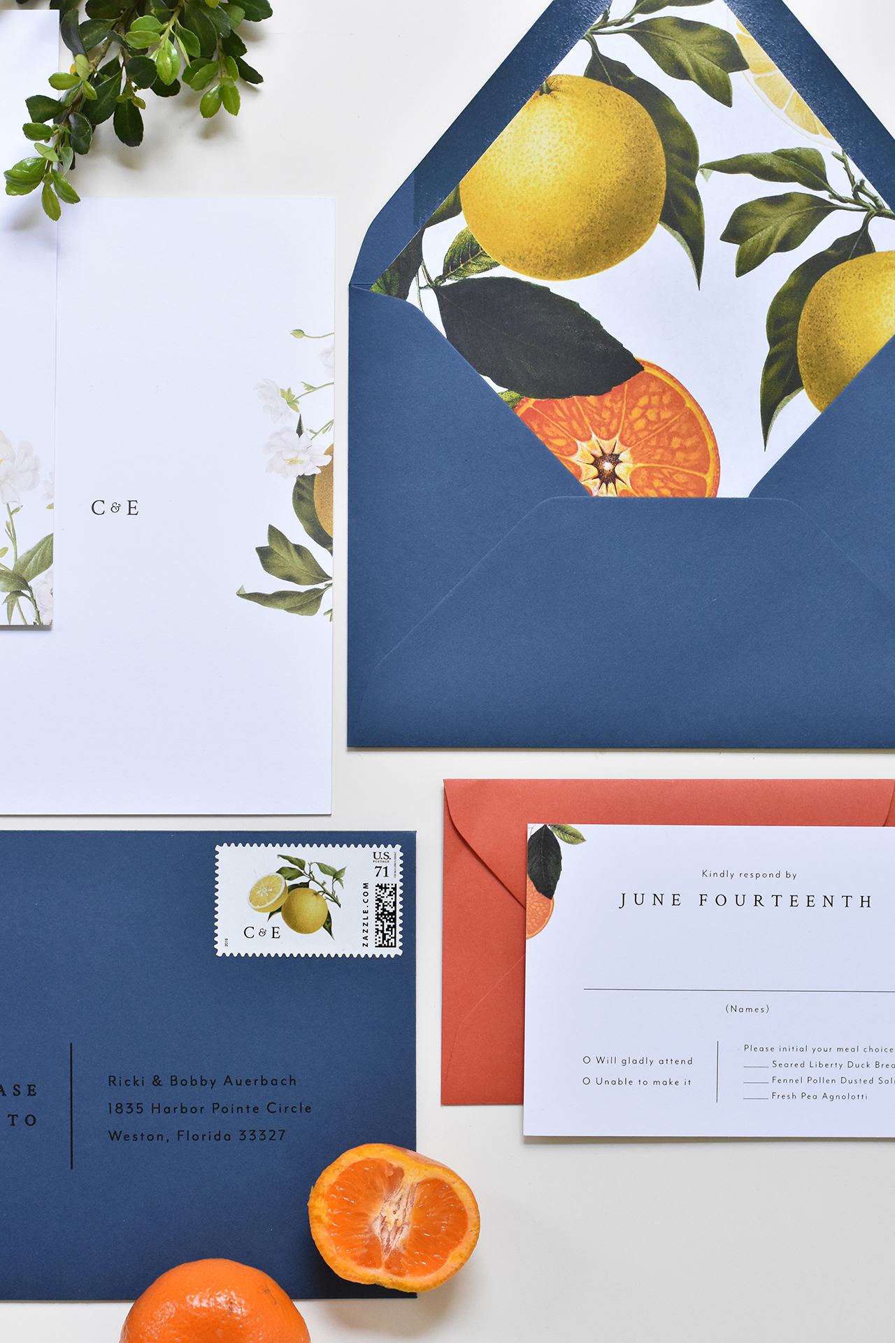 Fresh and Modern Citrus Wedding Invitations by Tied and Two