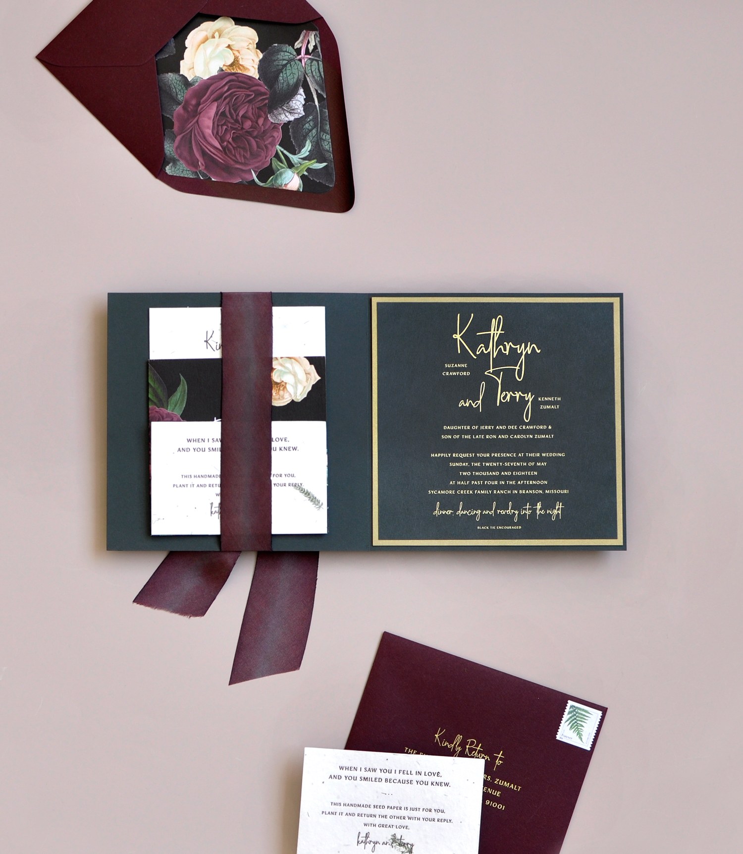 Moody and Glam Romantic Wedding Invitations by Smitten on Paper