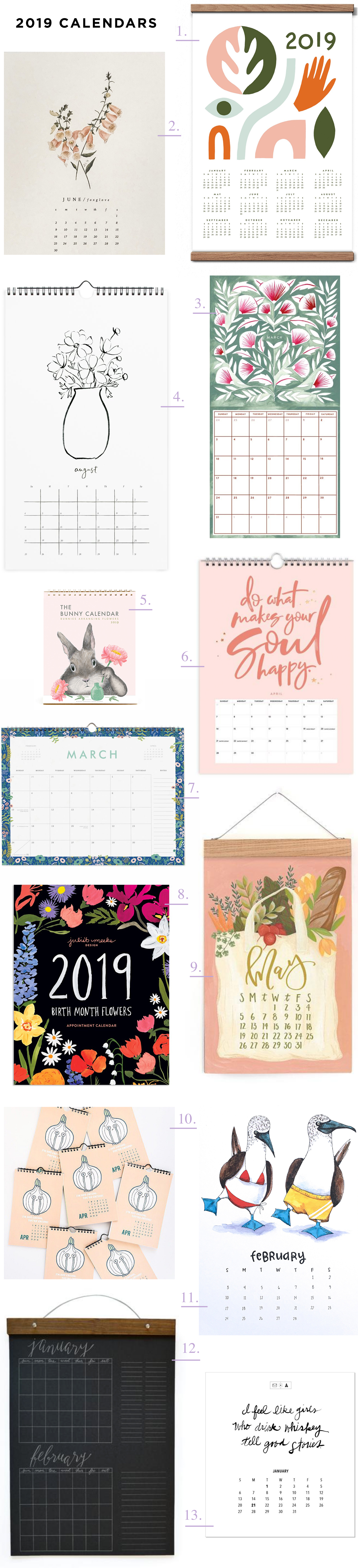 Thirteen Beautiful 2019 Calendars