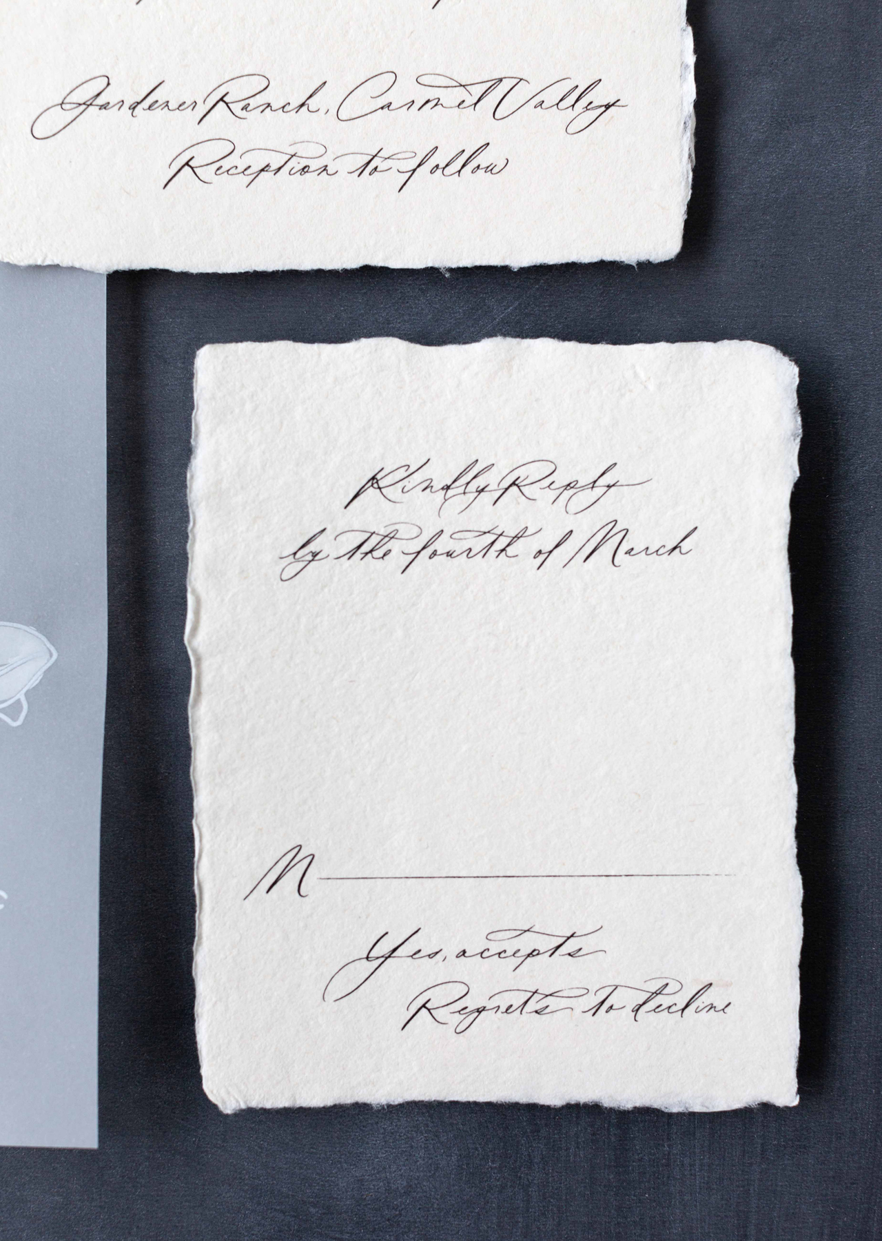 Romantic Calligraphy Wedding Invitations on Handmade Paper by Plume Calligraphy