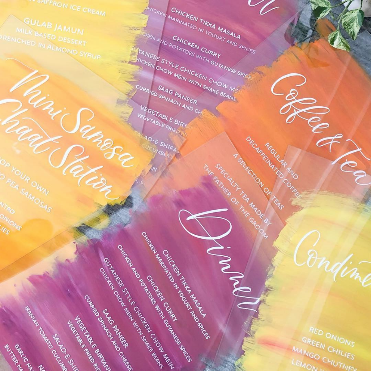 Colorful Hand Painted Acrylic Menus by Bright Room Studio