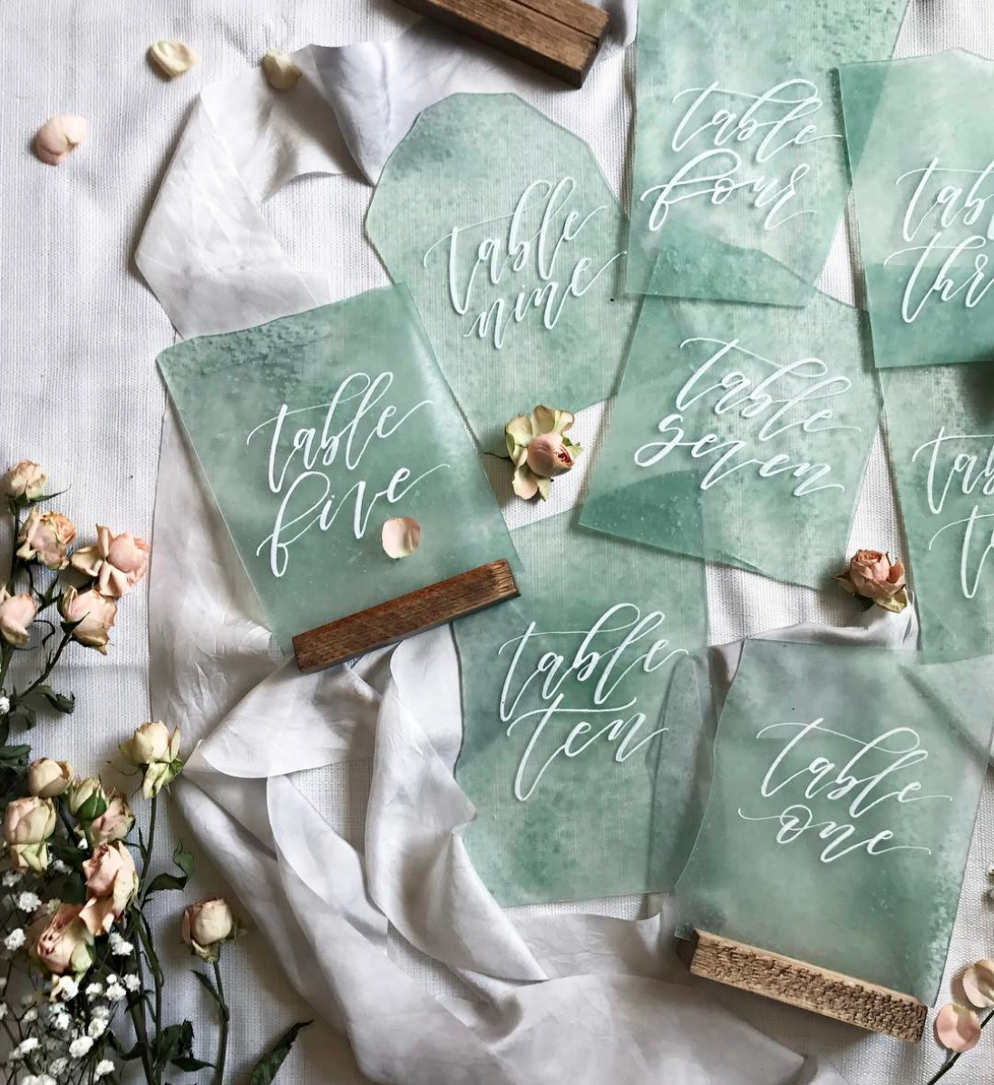 Faux Sea Glass Table Numbers by Bash Calligraphy