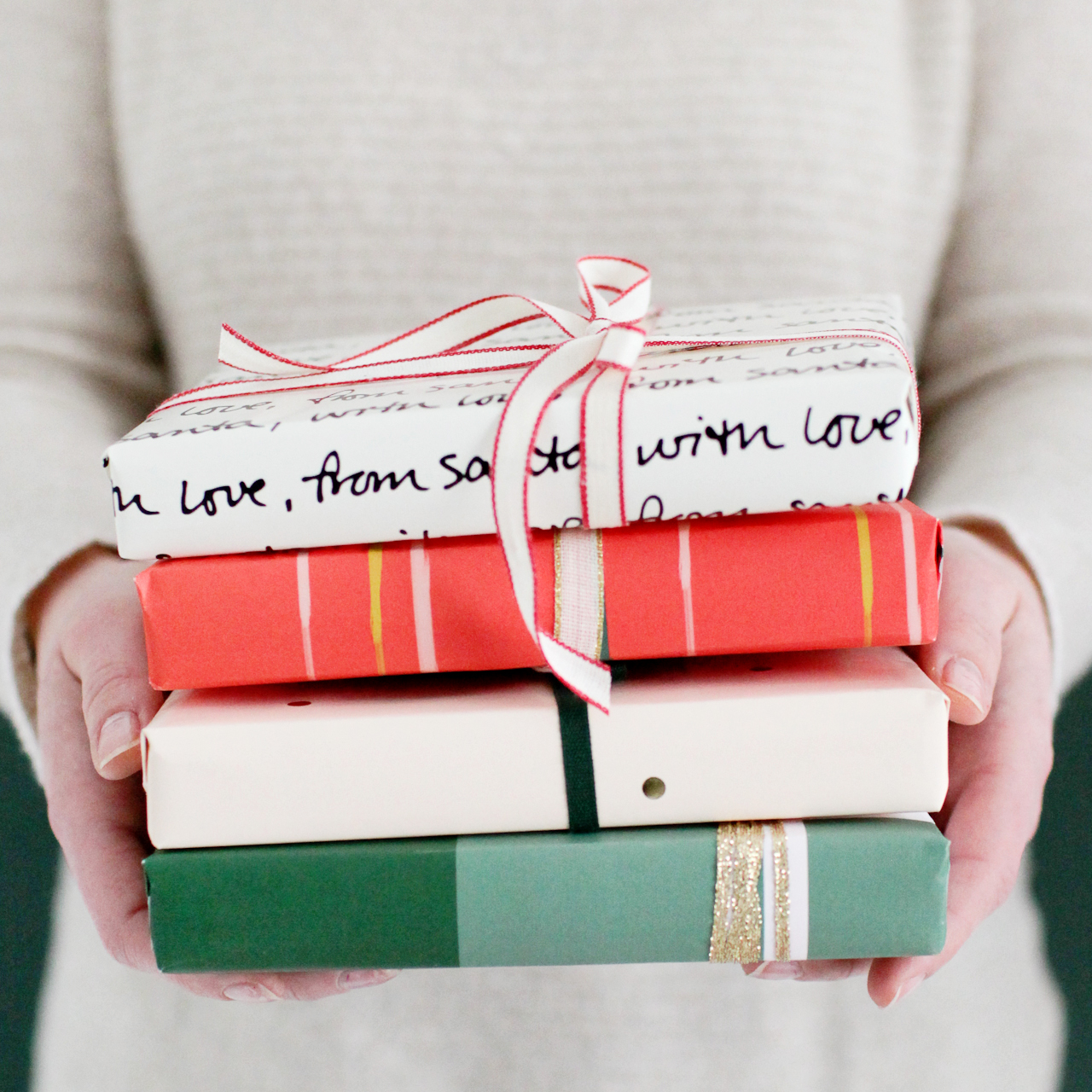 Green and Neutral Holiday Gift Wrap Inspiration