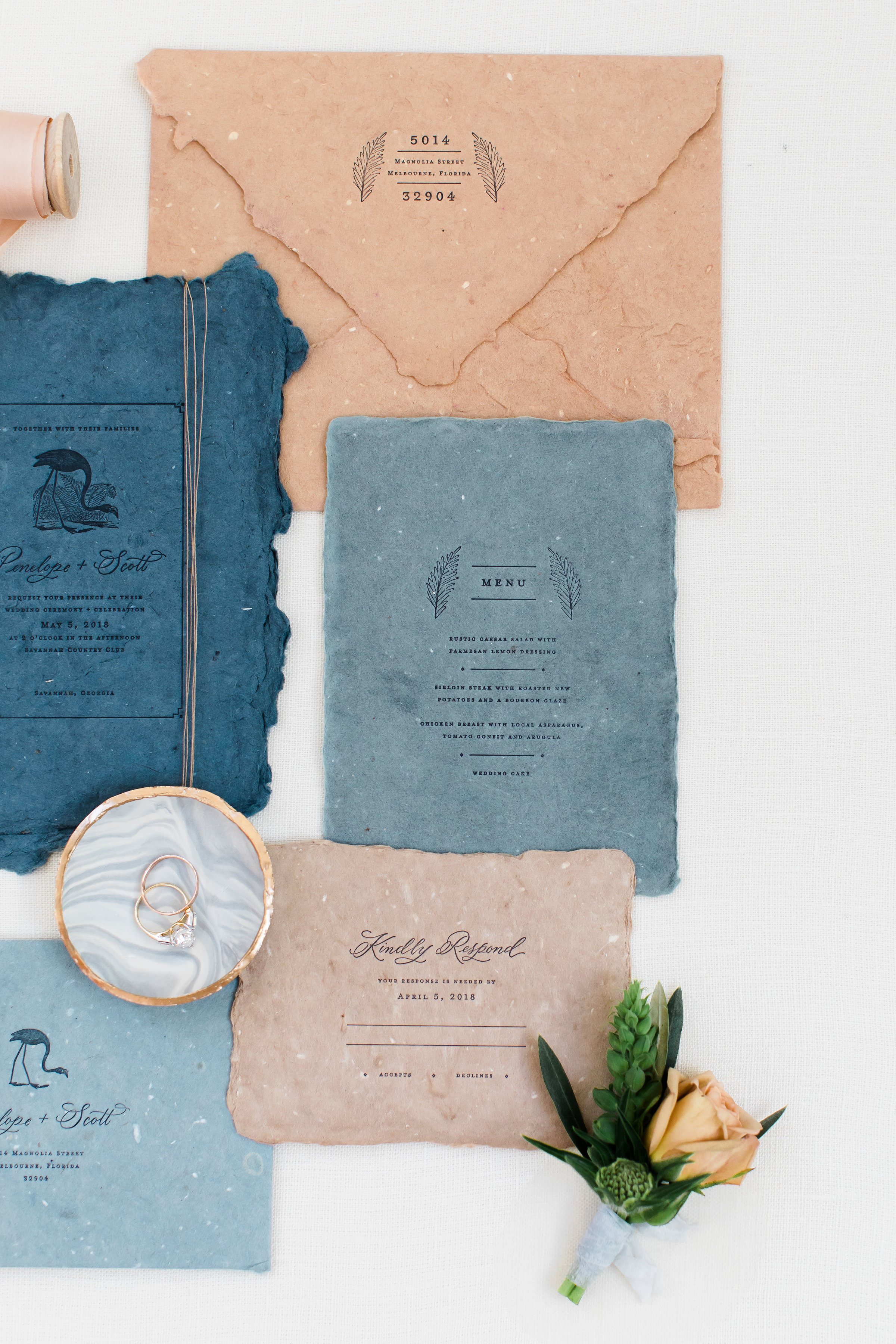Organic Tropical Wedding Invitations on Handmade Paper by Iris & Marie Letterpress on Farmette Paper
