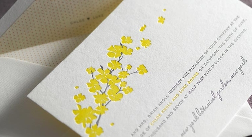 yellow blossom wedding invitations
