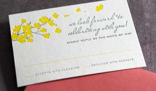 yellow blossom wedding invitations