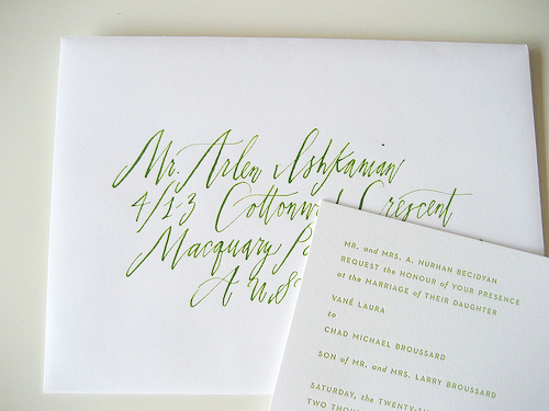 Brooklyn-Bride-green-white-modern-letterpress-wedding-invitations-calligraphy