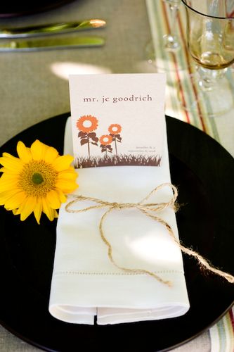 sunflower wedding place card twine