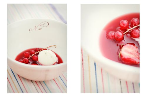 Sunday Suppers numbered ceremic bowls red currant berry consomme