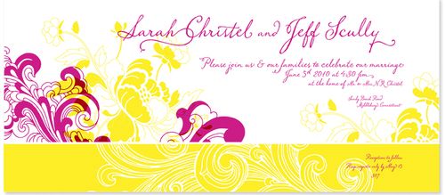 Pink And Orange Wedding Invitations With Yellow Accents Sarah Jeff Fuschia Yellow Wedding Invitations Detail