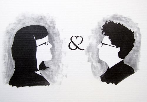 Black-white-quirky-illustrated-wedding-portrait
